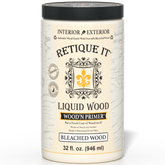 Retique It® Liquid Wood Wood'n Primer in Bleached Wood finish, 32 fl oz, showing the primer applied to a wooden surface.