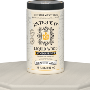 Retique It® Liquid Wood Wood'n Primer in Bleached Wood finish, 32 fl oz bottle, ready for wood surface preparation.