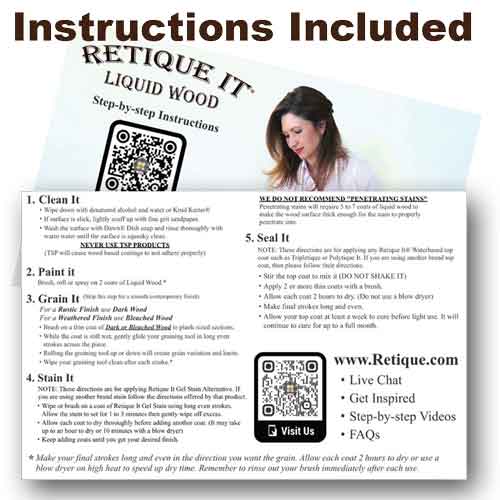 Retique It wood finish kit with four large Harbor Gray exterior top coats and smooth finish application instructions.