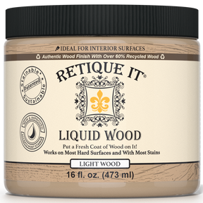 Retique It® Liquid Wood 16oz light interior paint in a jar, showcasing the smooth, light-colored wood finish for interior projects.