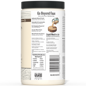Liquid Wood bleached interior paint by Retique It® in a 32oz container, shown in a natural wood finish.