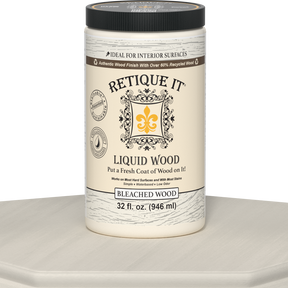 Retique It® Liquid Wood bleach-colored paint in a 32oz bottle, suitable for interior wood finishing.