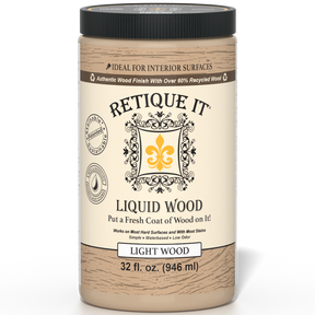 Retique It® Liquid Wood 32oz Light interior paint, showcasing a can of light-colored liquid wood paint for interior surfaces.