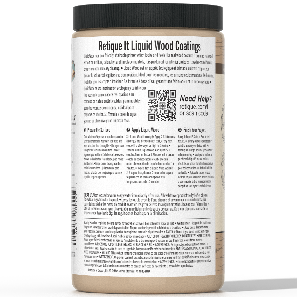Retique It® Liquid Wood interior paint in 32oz light color, showing the can with label and product details.