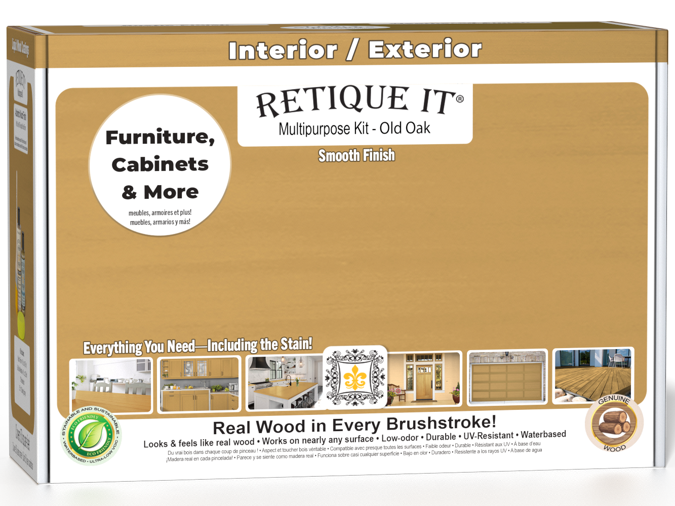 Retique It® Multi-purpose Smooth Finish Kit in Old Oak wood finish, includes tools and materials for wood finishing projects.