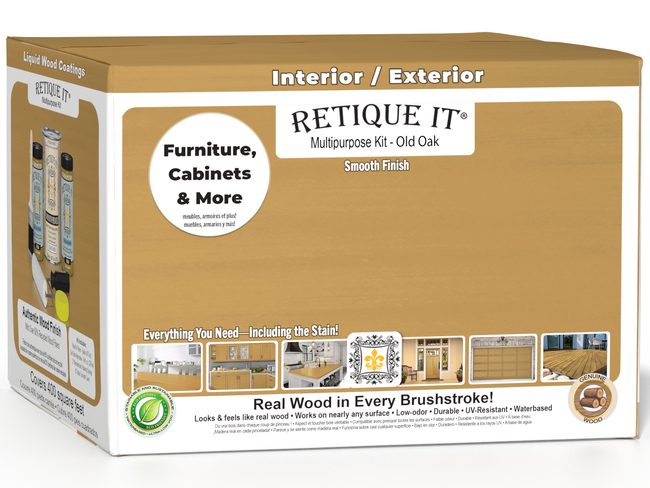 Retique It® Multi-purpose Smooth Finish Kit in Old Oak, 4-piece set with wood finish tools and products for furniture refinishing.