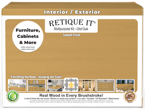 Retique It® Multi-purpose Smooth Finish Kit in Old Oak for exterior wood, includes four large top coat bottles with matte finish.