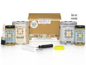 Retique It® Multi-purpose Smooth Finish Kit in Old Oak for exterior wood, includes four large top coat containers and applicator tools.