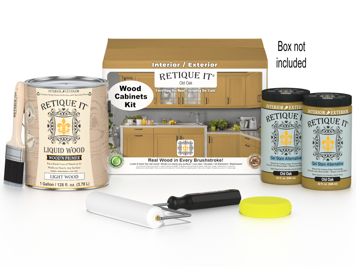 Old Oak Wood'n Cabinet Kit with 48 smooth door panels from Retique It®, featuring stain finishes for kitchen or furniture.