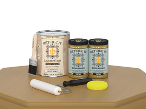 Retique It® wood finish kit featuring four large Old Oak color smooth finish samples for furniture and woodworking projects.