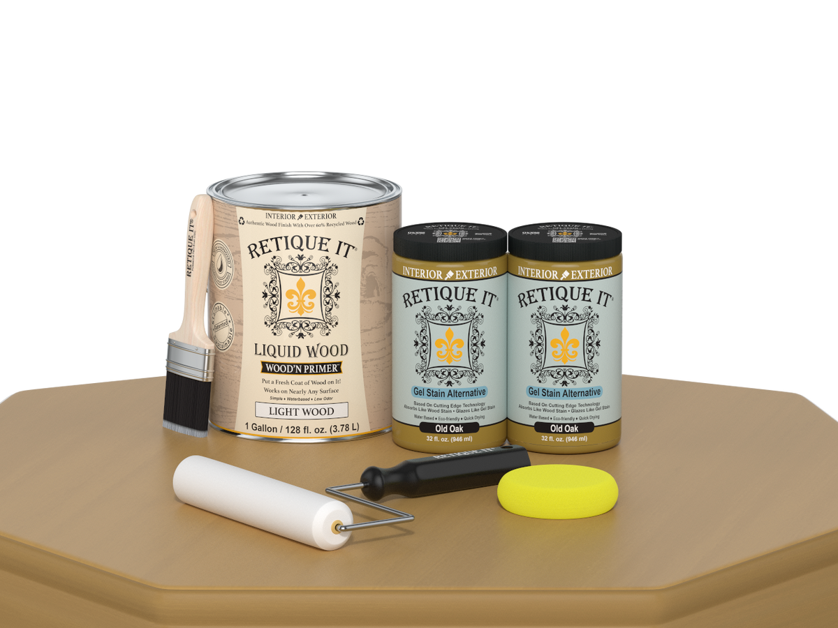 Retique It® Wood'n Cabinet Kit with 48 smooth door panels in Old Oak stain, designed for cabinet staining and finishing.