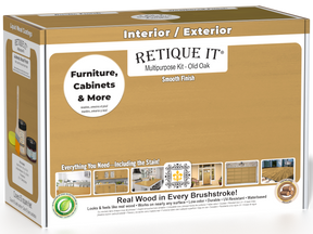 Retique It® Multi-purpose Smooth Finish Kit in Old Oak for exterior wood top coating, includes tools and finish components in a box.