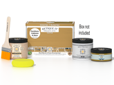 Retique It Multi-purpose Smooth Finish Kit in Old Oak for exterior wood surfaces, includes top coat and application tools.