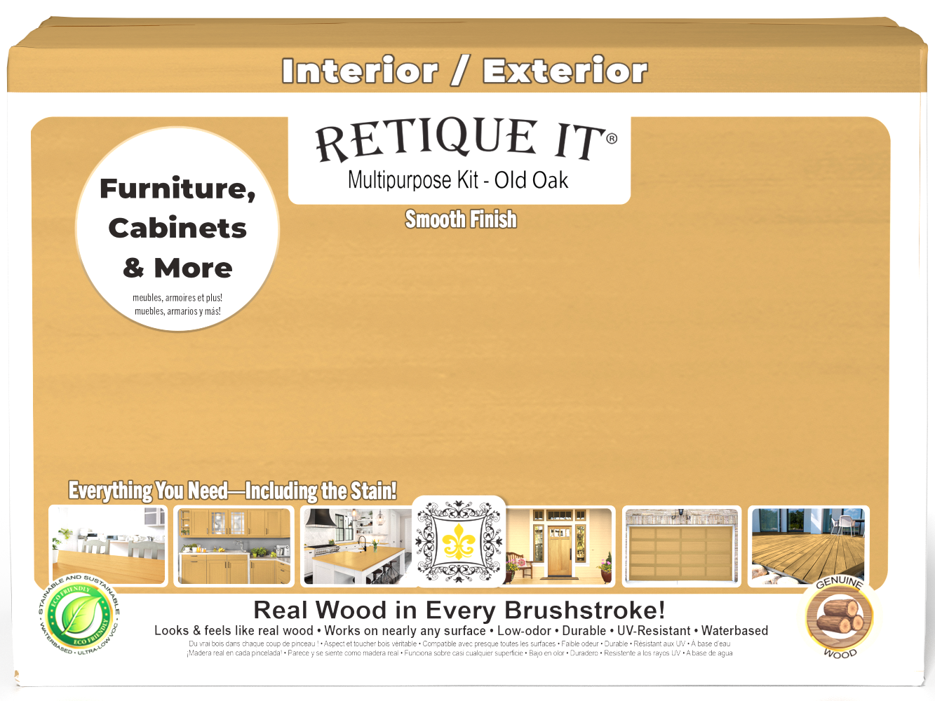 Retique It® Wood'n Finish Kit (Large) in Old Oak with matte interior top coat, featuring a smooth finish for wood surfaces.