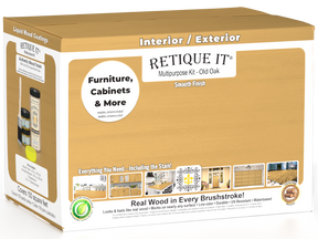 Retique It® Multi-purpose Smooth Finish Kit (Large) in Old Oak wood finish, includes brushes and finishing tools in a sturdy box.