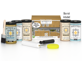 Retique It Wood'n Cabinet Kit in Old Oak stain with 24 smooth cabinet doors, featuring a natural wood finish and modern design.