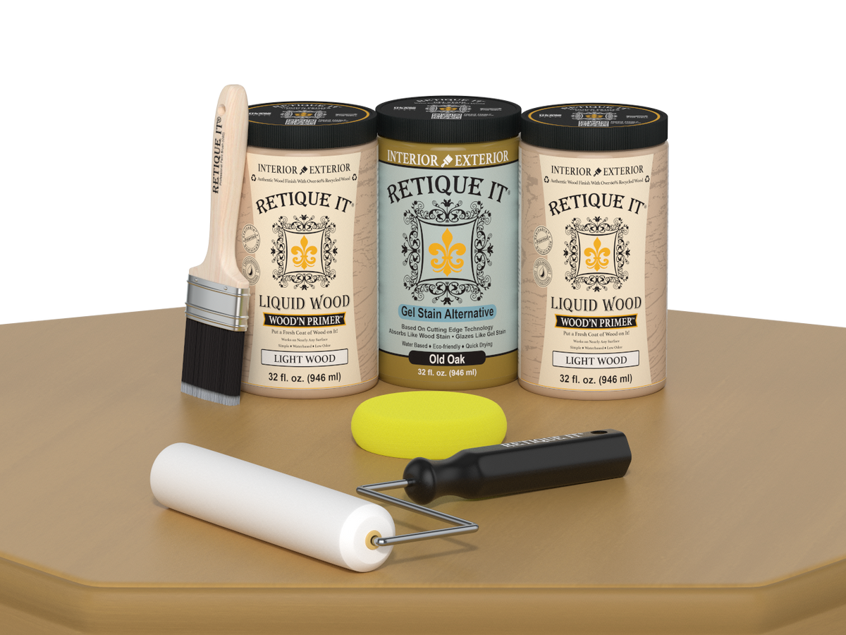 Retique It® Wood'n Cabinet Kit with 24 smooth old oak stained doors, perfect for custom kitchen cabinet renovation.