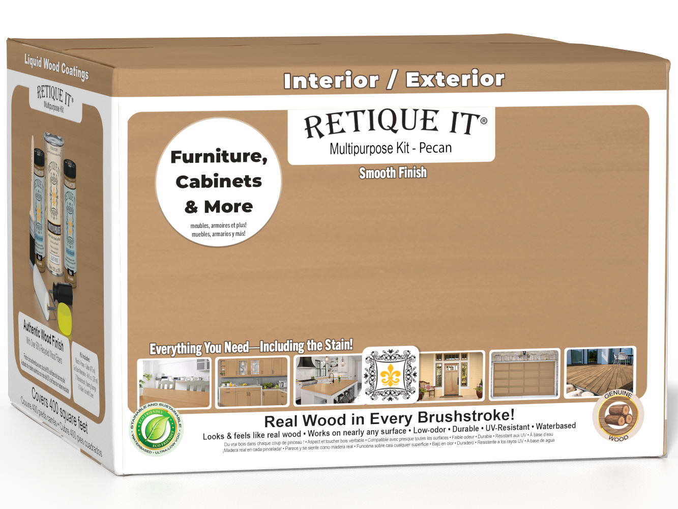 Retique It® Multi-purpose Smooth Finish Kit in Pecan, large size, designed for wood finishing and refinishing projects.