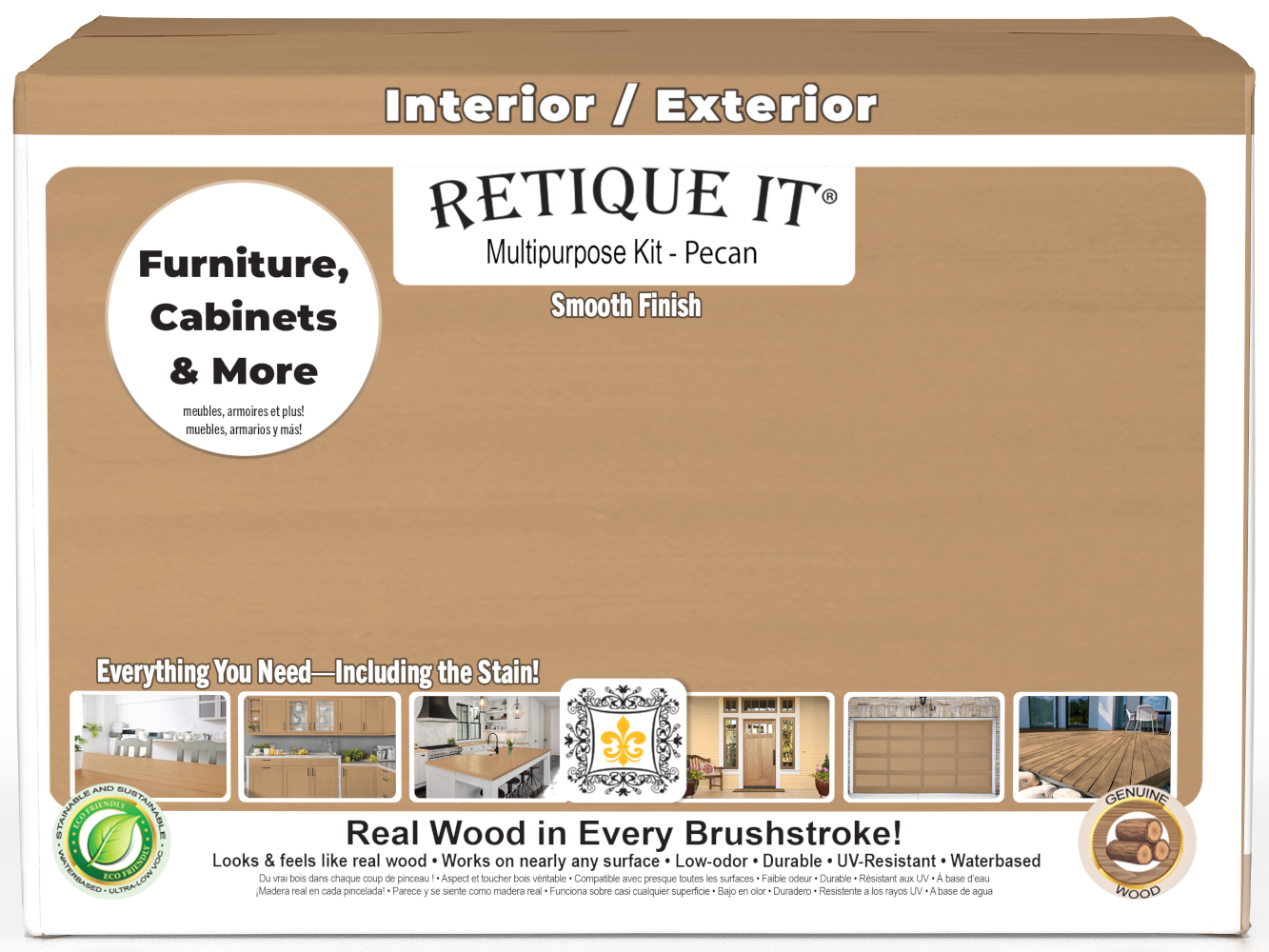Retique It® Multi-purpose Smooth Finish Kit in Pecan, large size, includes wood finish products in a box, ideal for wood projects.