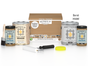 Retique It® Multi-purpose Smooth Finish Kit in Pecan, exterior top coat with matte finish, includes four large wood finish bottles.