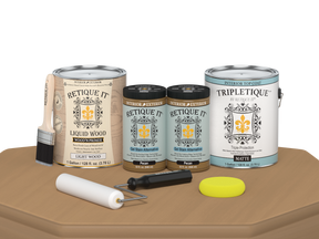 Retique It® Multi-purpose Smooth Finish Kit in Pecan with satin top coat, includes four large wood finishing tools.