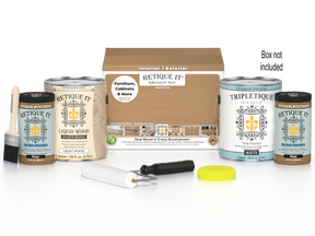 Retique It® wood finish kit with four large Pecan interior top coat bottles, smooth matte finish, for furniture and wood projects.