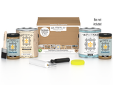 Retique It multi-purpose wood finish kit with four large pecan-colored interior top coat bottles and applicator tools.