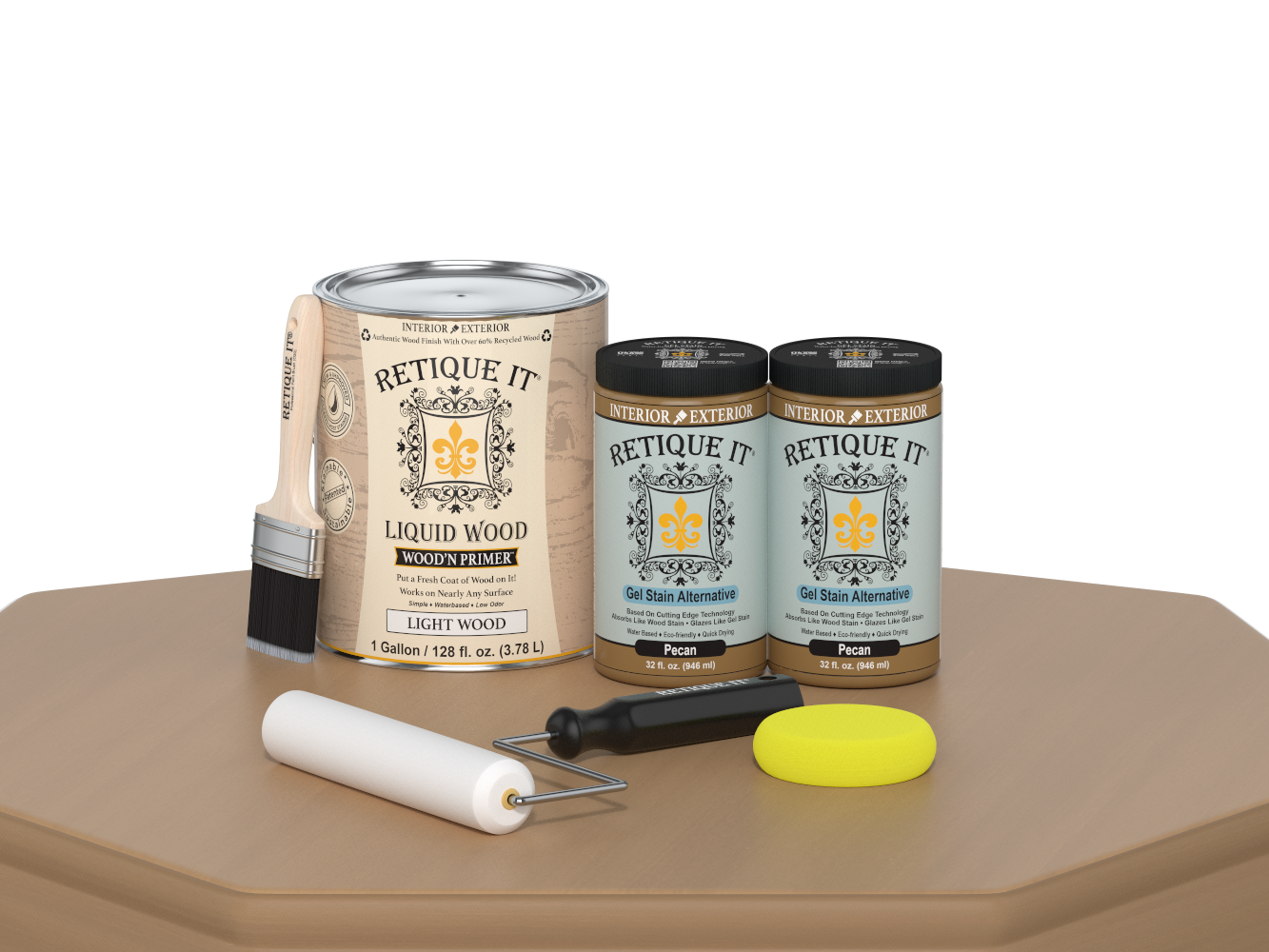 Retique It® Multi-purpose Smooth Finish Kit in Pecan, 4-piece wood finish set with smooth surface for furniture and woodworking projects.