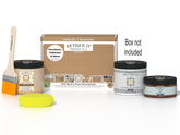 Retique It Multi-purpose Smooth Finish Kit in Pecan for exterior wood surfaces, includes top coat and application tools.