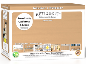 Large Pecan wood finish kit with exterior satin top coat, including application tools in a Wood'n Finish Kit by Retique It®.