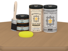 Large Pecan wood finish kit from Retique It® with satin exterior top coat and smooth, matte finish for versatile wood projects.