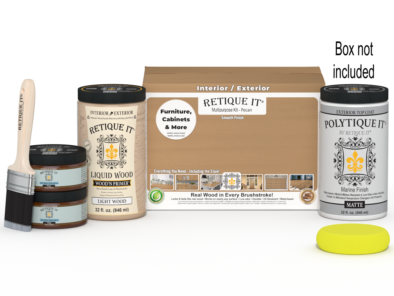 Retique It® large Pecan wood finish kit with exterior top coat and matte smooth finish for multi-purpose wood projects.