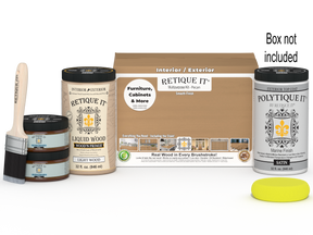 Large Pecan Multi-purpose Smooth Finish Kit by Retique It® with exterior satin top coat, includes wood finish supplies and tools.