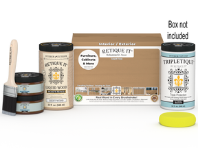 Large Pecan Multi-purpose Smooth Finish Kit by Retique It® for interior wood top coats in satin, includes tools and supplies.