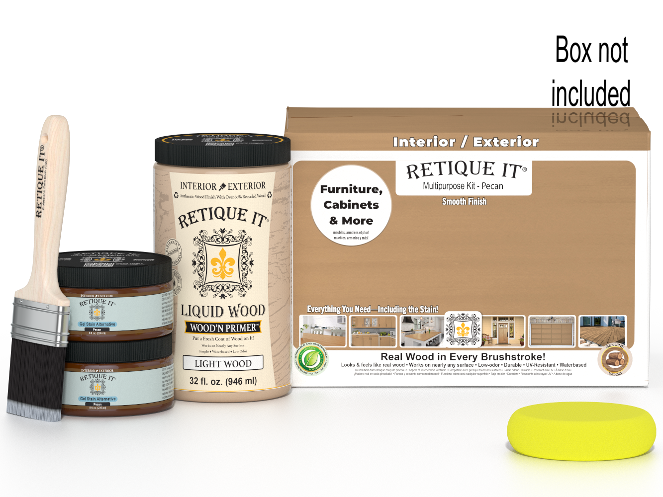 Large Pecan Wood'n Finish Kit by Retique It® with smooth finish, perfect for multi-purpose wood refinishing projects.