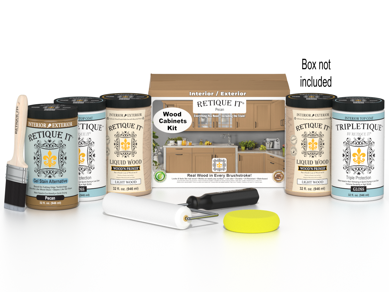 Retique It® Wood'n Cabinet Kit with 24 smooth pecan stain doors for kitchen or bathroom cabinetry.