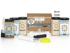 Retique It® Wood'n Cabinet Kit with 24 smooth pecan stain doors, ideal for kitchen or bathroom cabinet updates.