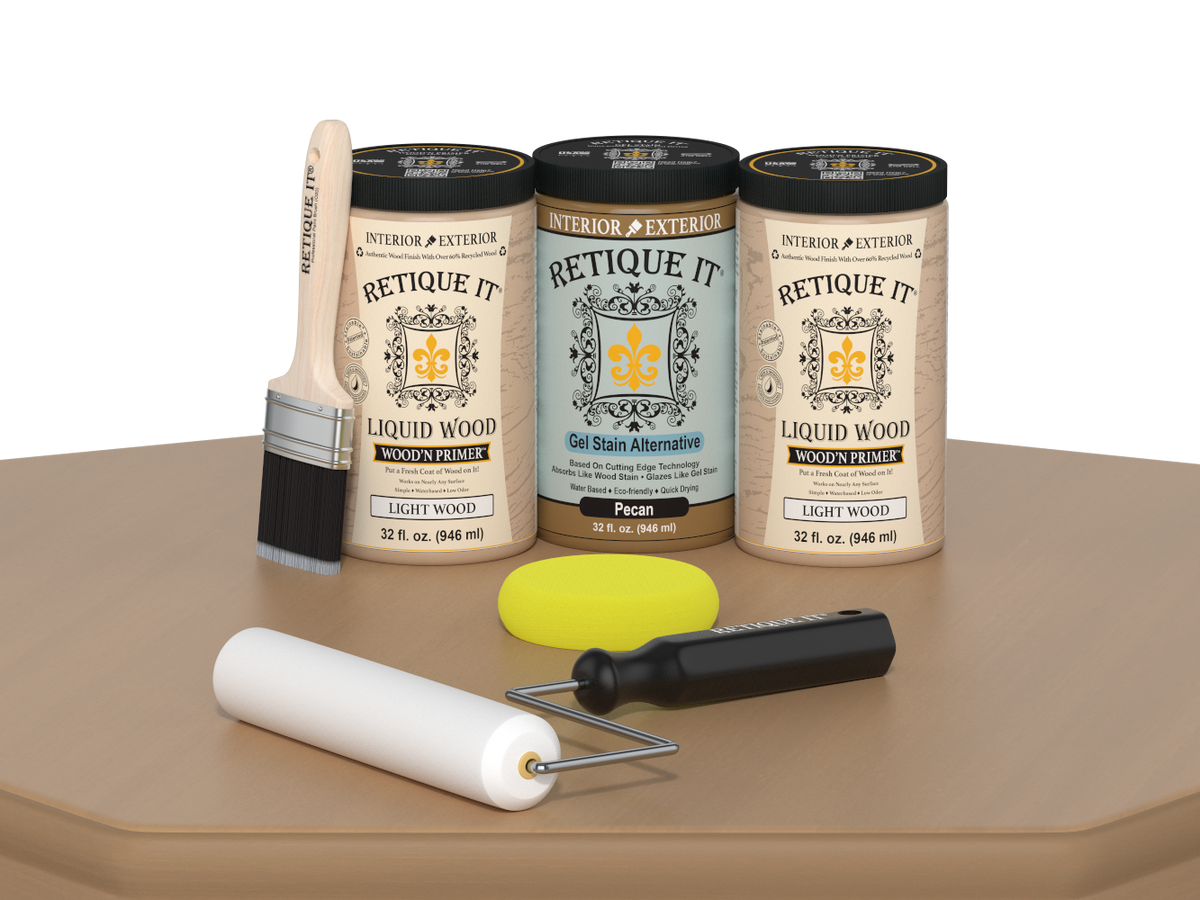 Retique It® Wood'n Cabinet Kit with 24 smooth pecan stain doors, designed for cabinetry and furniture finishing.