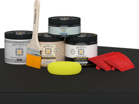 Retique It® Multi-purpose Smooth Finish Kit in Classic Black for wood, featuring exterior top coat on a table surface.