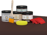 Retique It® Wood'n Finish Kit in Red Mahogany for exterior top coat, shown on a wooden table with a matte finish.