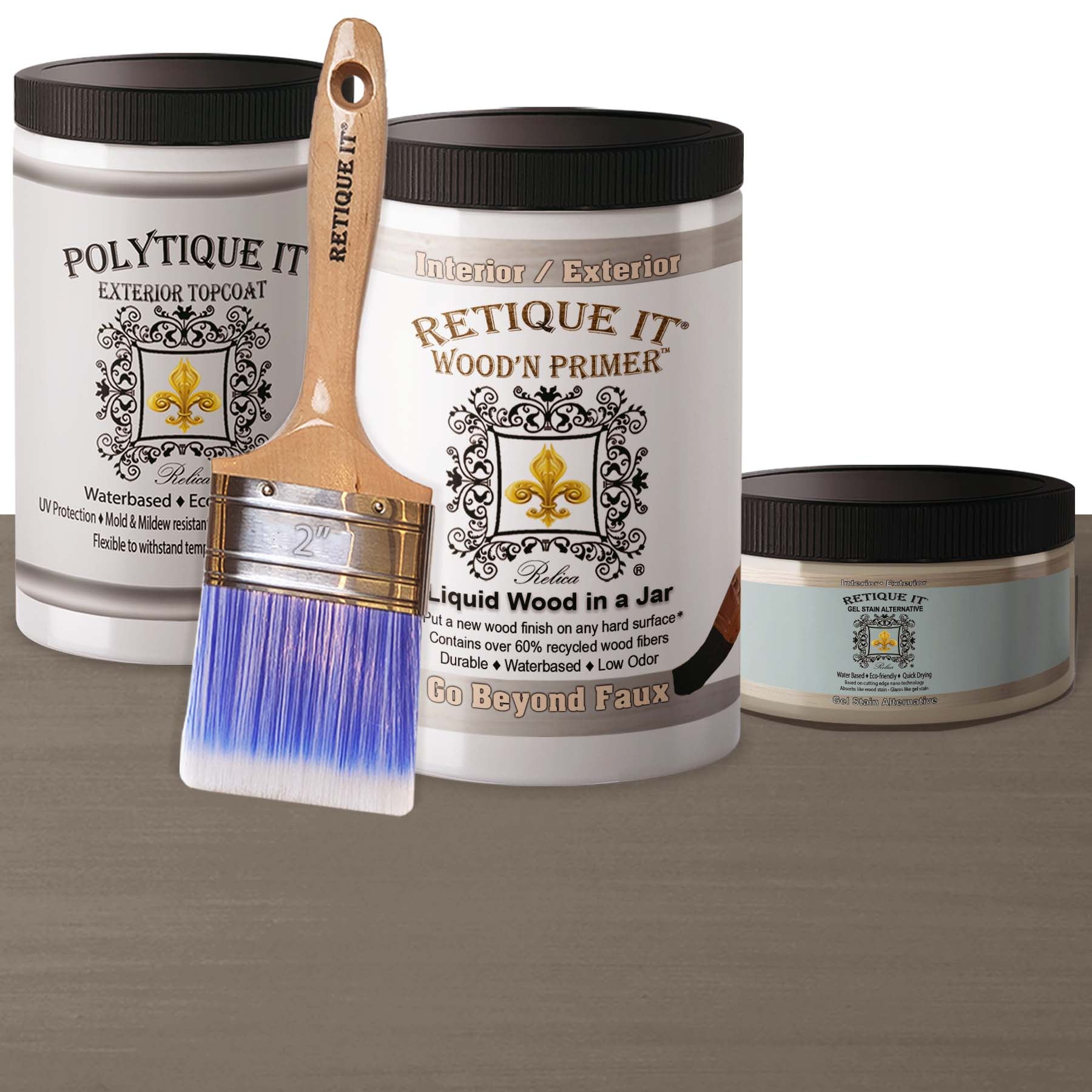 Large Harbor Gray Multi-purpose Smooth Finish Kit from Retique It for exterior wood projects, includes primer and top coat gel.