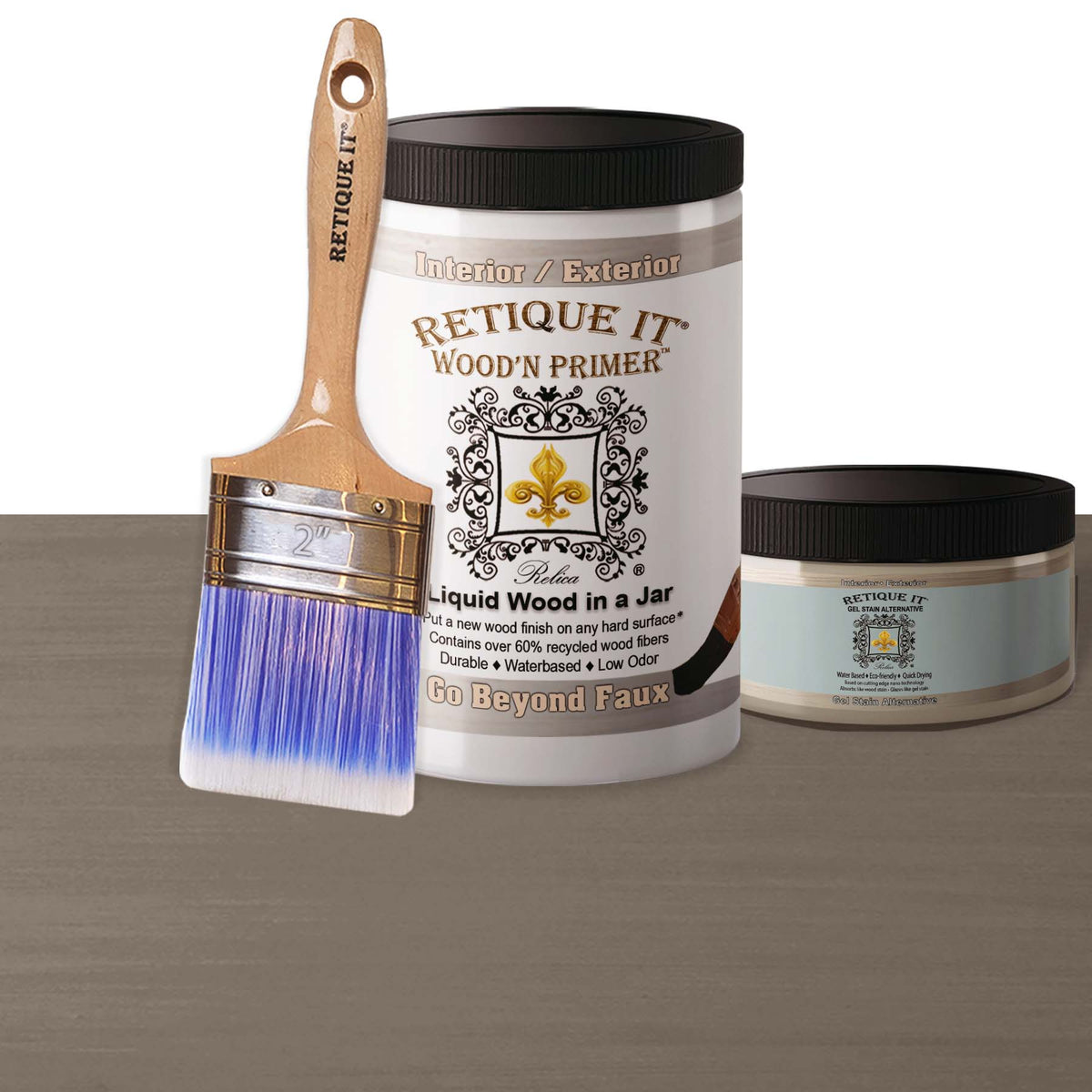 Retique It Multi-purpose Smooth Finish Kit (Large) in Harbor Gray, includes wood primer and gel for finishing projects.