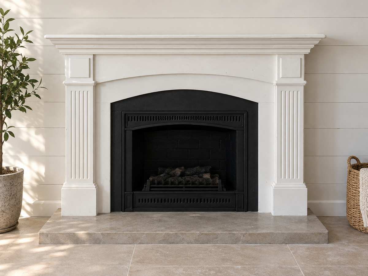 fireplace mantel before the finish transformation