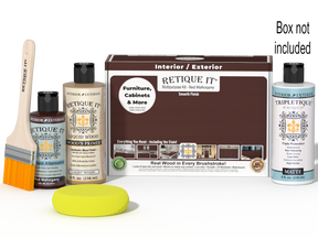 Retique It® Multi-purpose Smooth Finish Kit in Red Mahogany for interior wood projects, includes top coat and application tools.