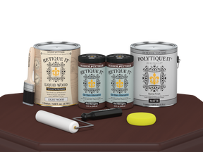 Retique It® Multi-purpose Smooth Finish Kit in Red Mahogany for exterior wood, satin top coat, includes four large bottles.