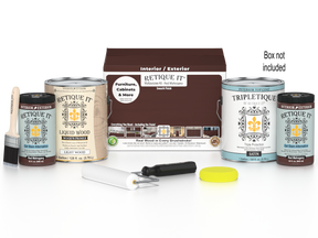 Retique It® wood finish kit with four large red mahogany interior top coats, smooth finish for wood furniture and surfaces.