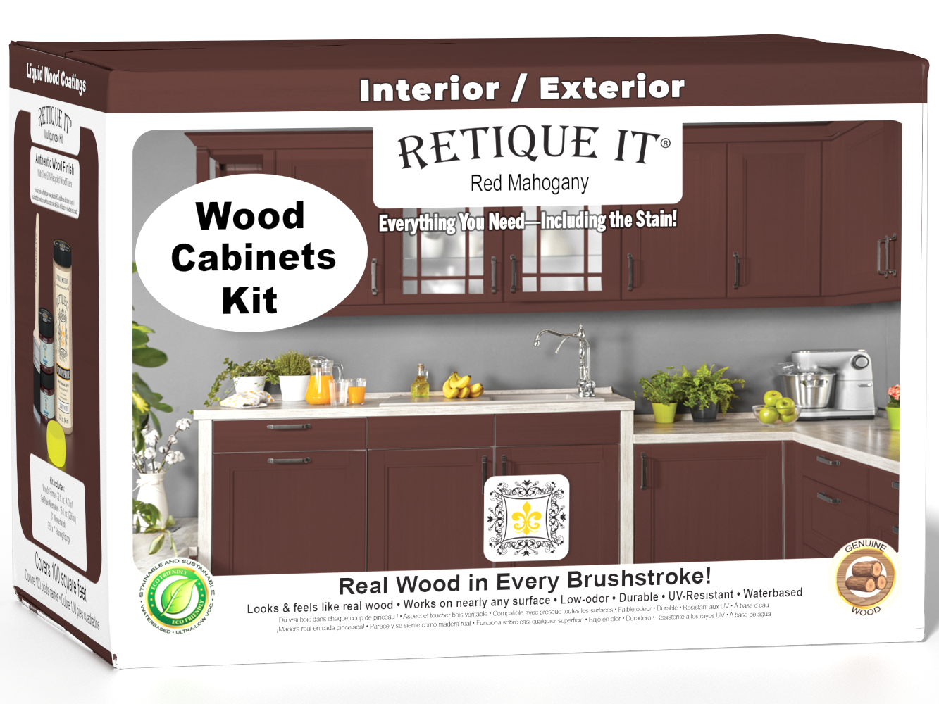 Red mahogany Wood'n Cabinet Kit with 12 smooth doors from Retique It® for stained wood cabinet projects.