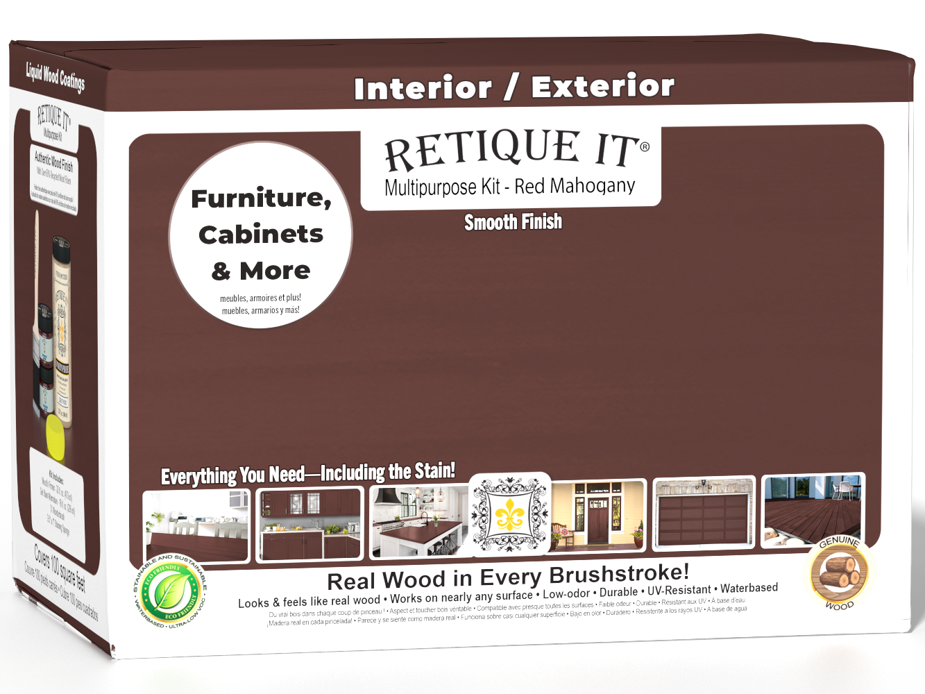 Retique It® Multi-purpose Smooth Finish Kit (Large) in Red Mahogany with exterior top coat and matte finish, designed for wood projects.