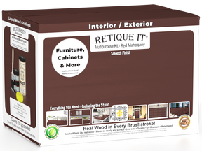 Retique It® Multi-purpose Smooth Finish Kit (Large) in Red Mahogany for interior top coat, matte wood finish, includes application tools.