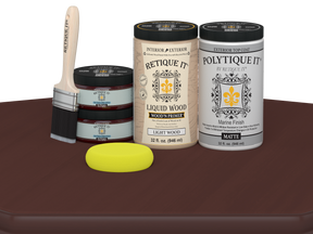 Retique It® Multi-purpose Smooth Finish Kit large in Red Mahogany for exterior wood, satin top coat, matte table surface.